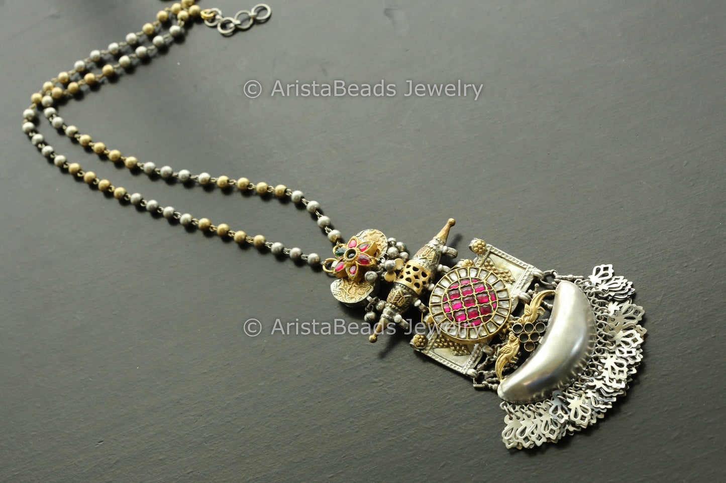 925 Sterling Silver Jadau Kundan Chain Necklace