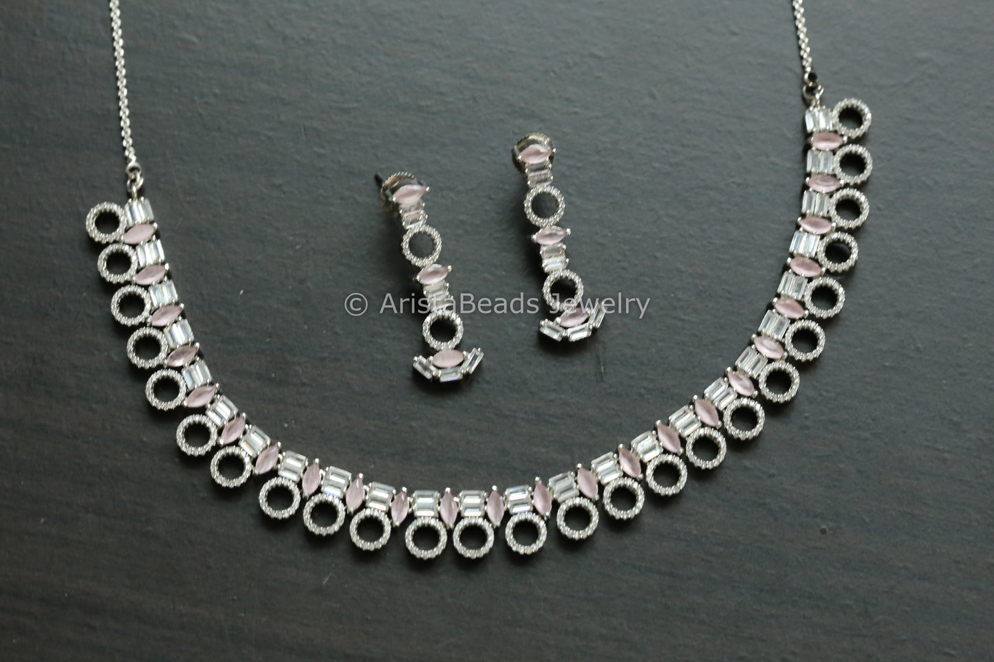 Dainty Fine CZ Necklace Set - Pink