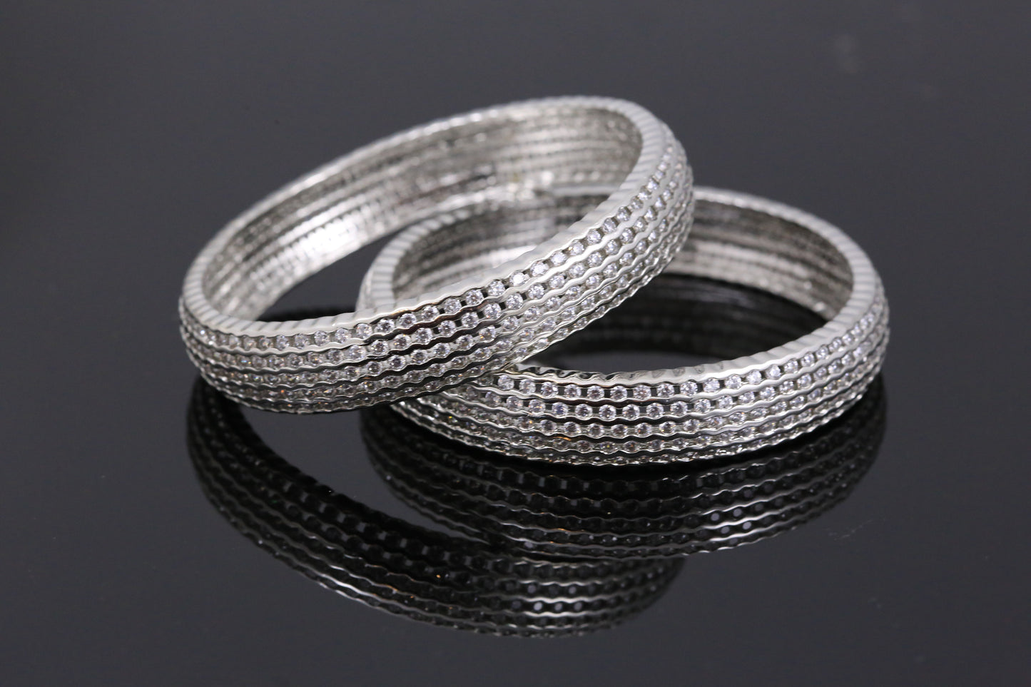 CZ Bangle Set in Silver Finish