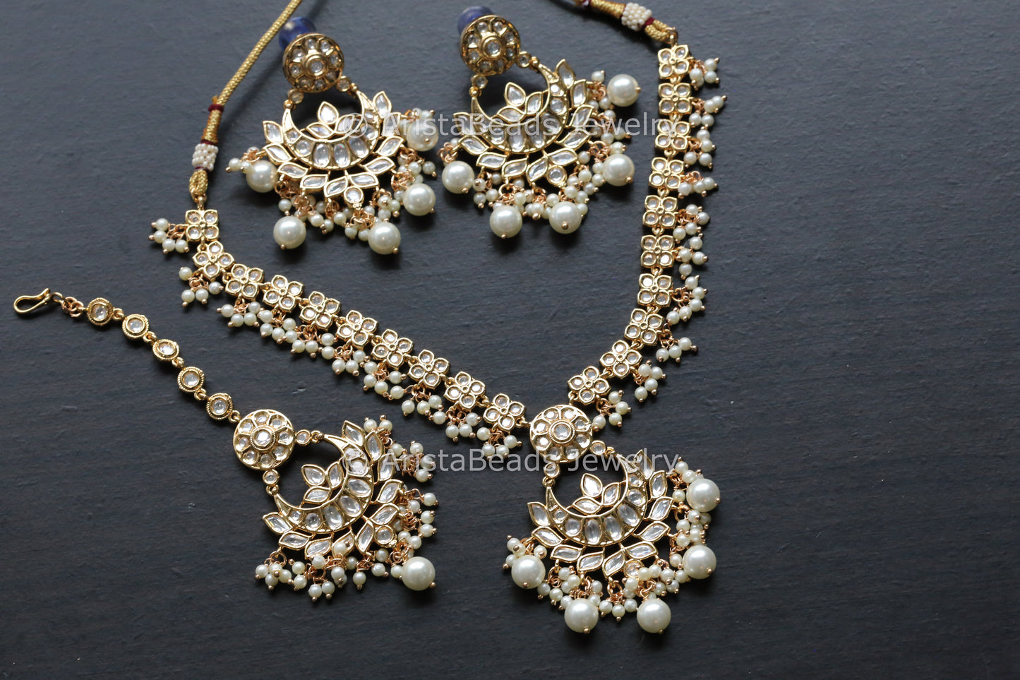 Jadau Polki Kundan Necklace Set With Teeka