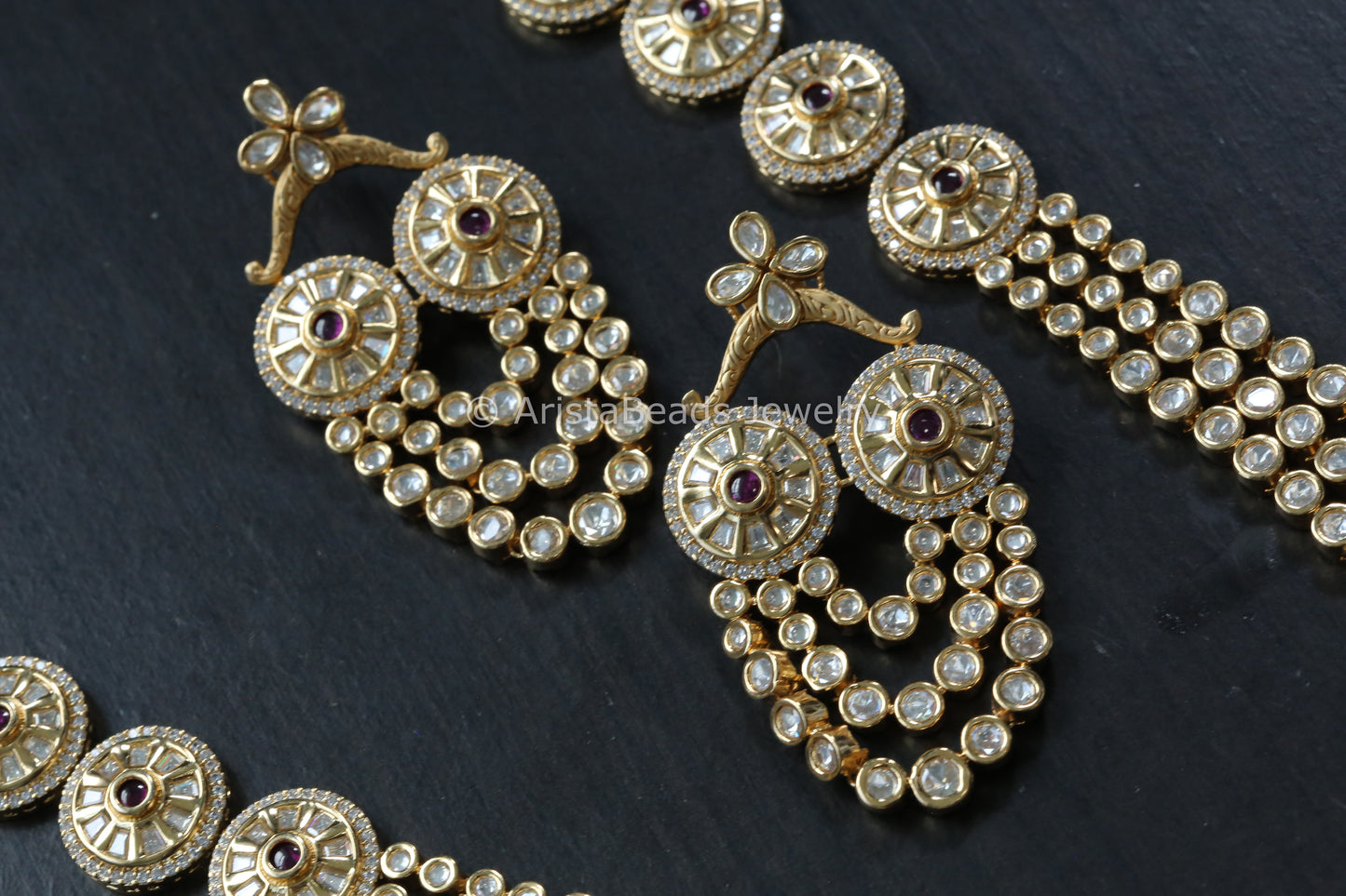 Next To Real Gram Gold Polki Necklace Set