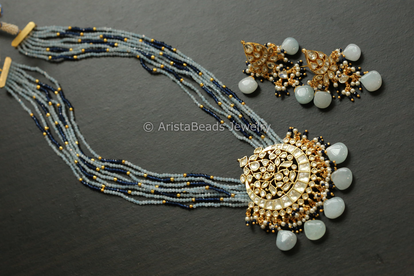 Blue & Aqua Pachi Kundan Necklace Set