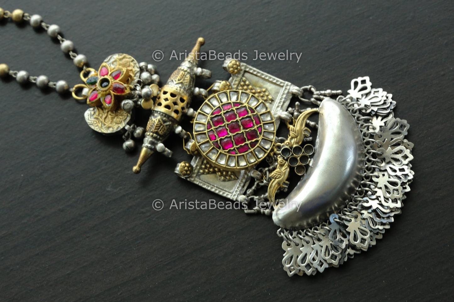 925 Sterling Silver Jadau Kundan Chain Necklace