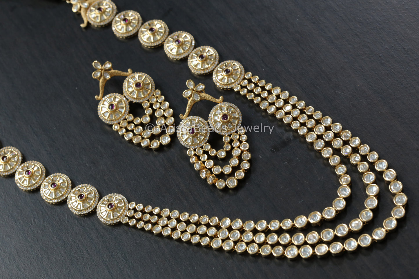 Next To Real Gram Gold Polki Necklace Set