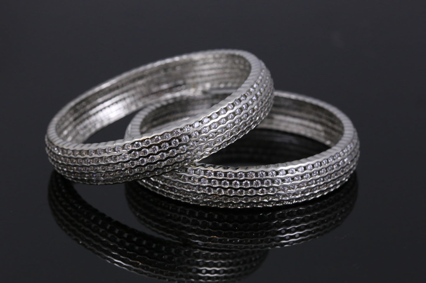 CZ Bangle Set in Silver Finish