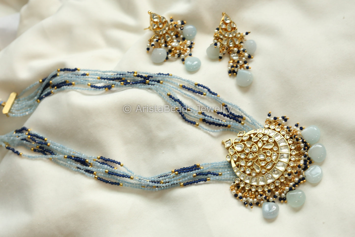 Blue & Aqua Pachi Kundan Necklace Set