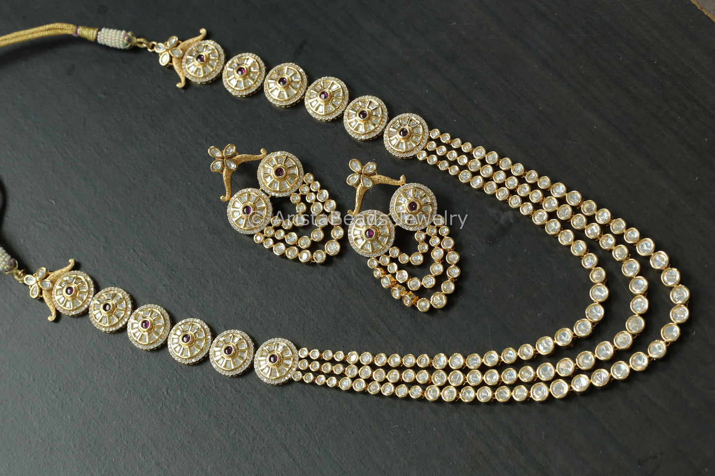 Next To Real Gram Gold Polki Necklace Set