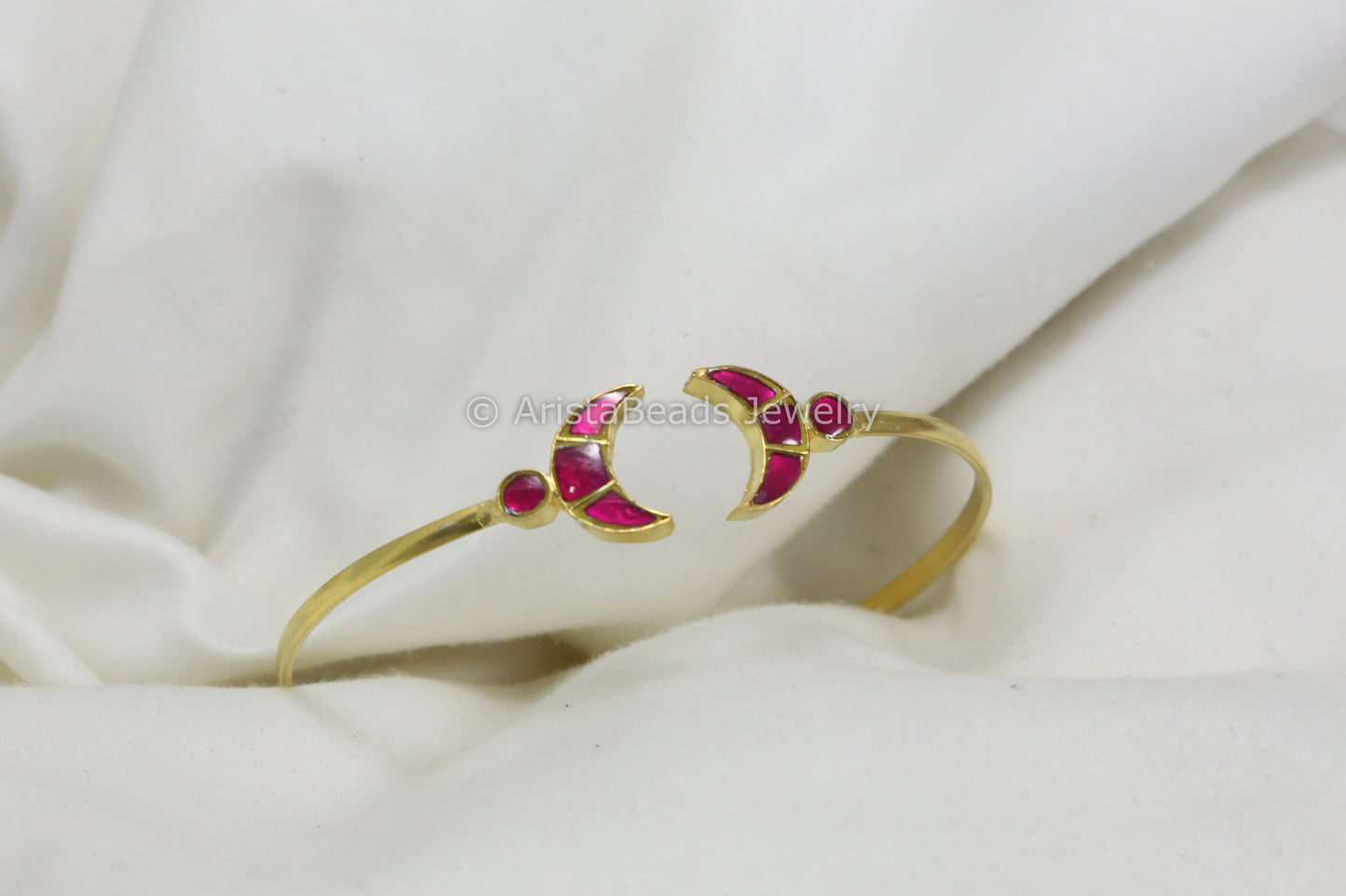 Adjustable Jadau Kundan Chand Bracelet - Ruby