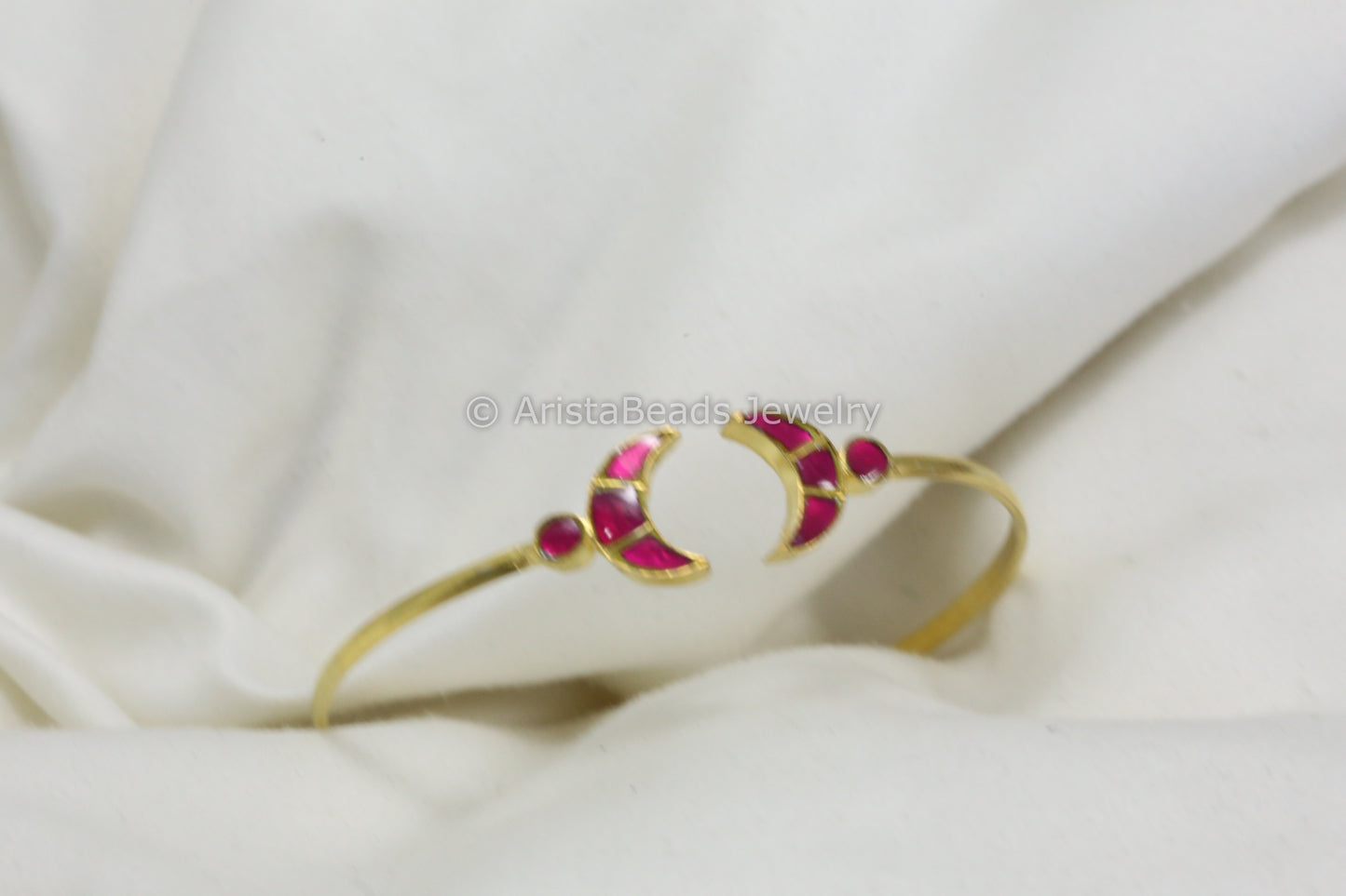 Adjustable Jadau Kundan Chand Bracelet - Ruby
