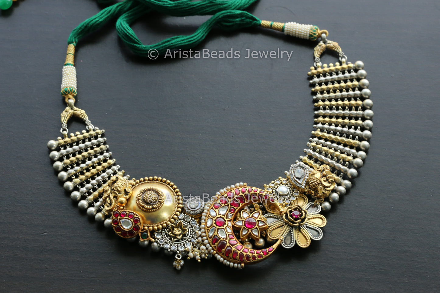 925 Sterling Silver Jadau Kundan Thusi Necklace