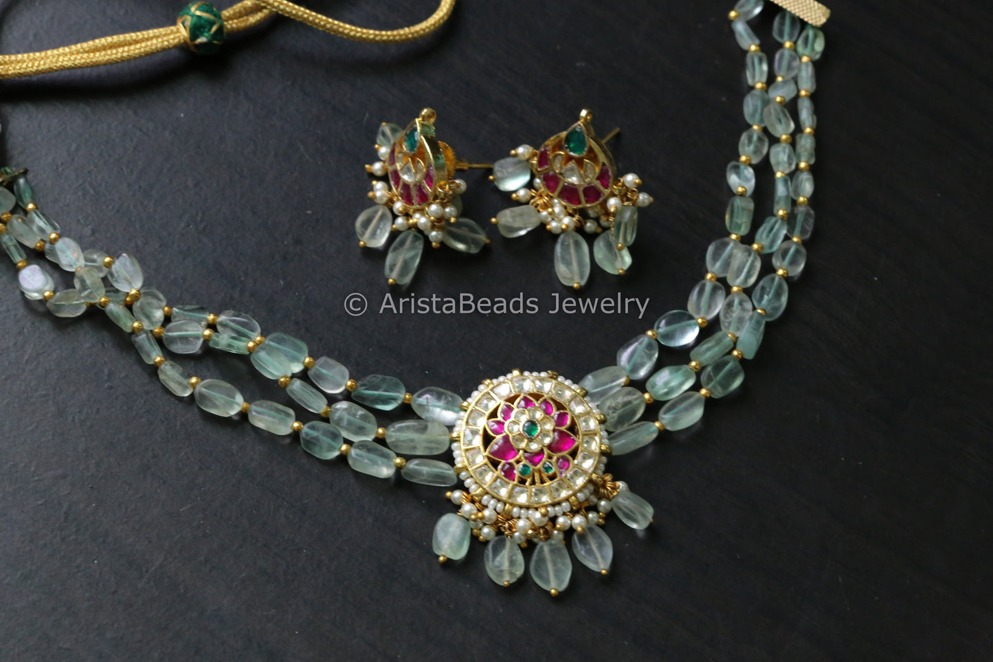 Real Fluorite & Fine Jadau Pachi Kundan Set