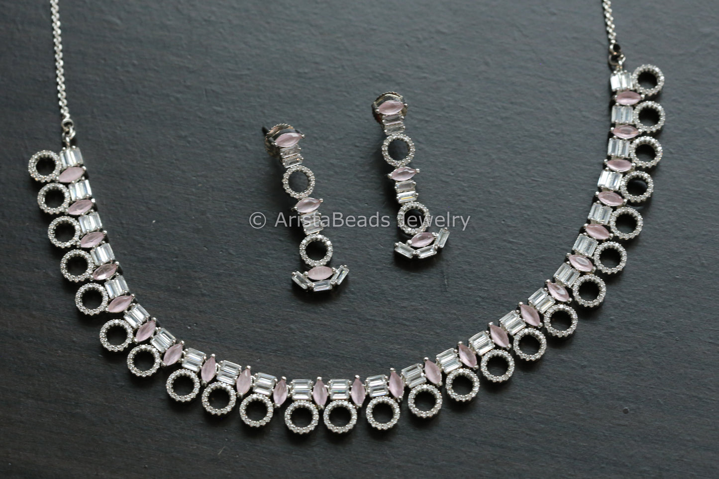 Dainty Fine CZ Necklace Set - Pink
