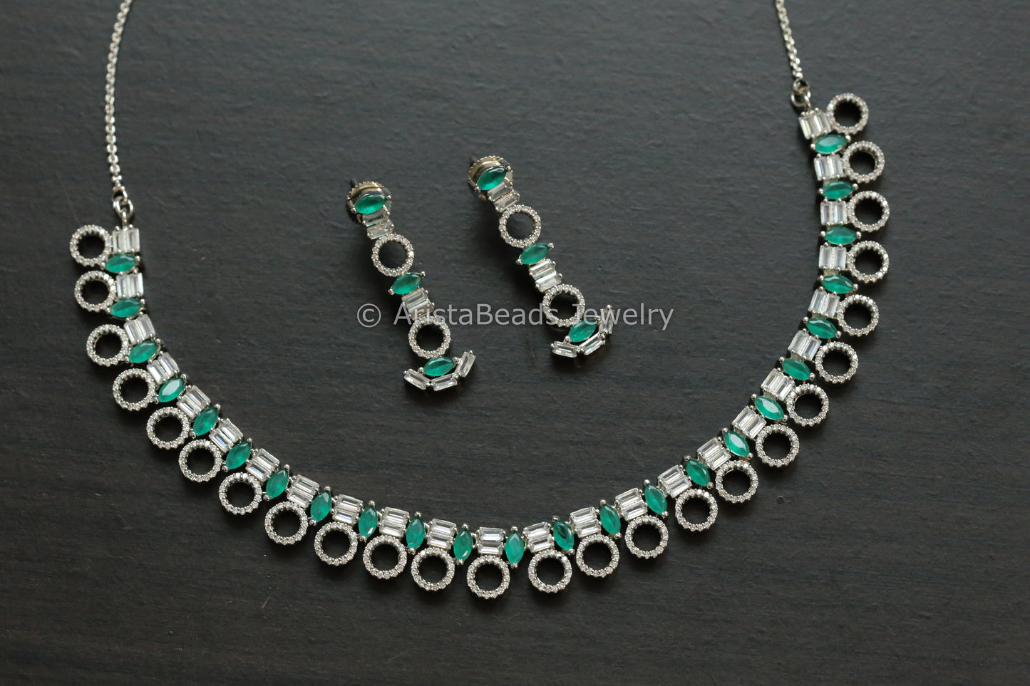 Dainty Fine CZ Necklace Set - Emerald