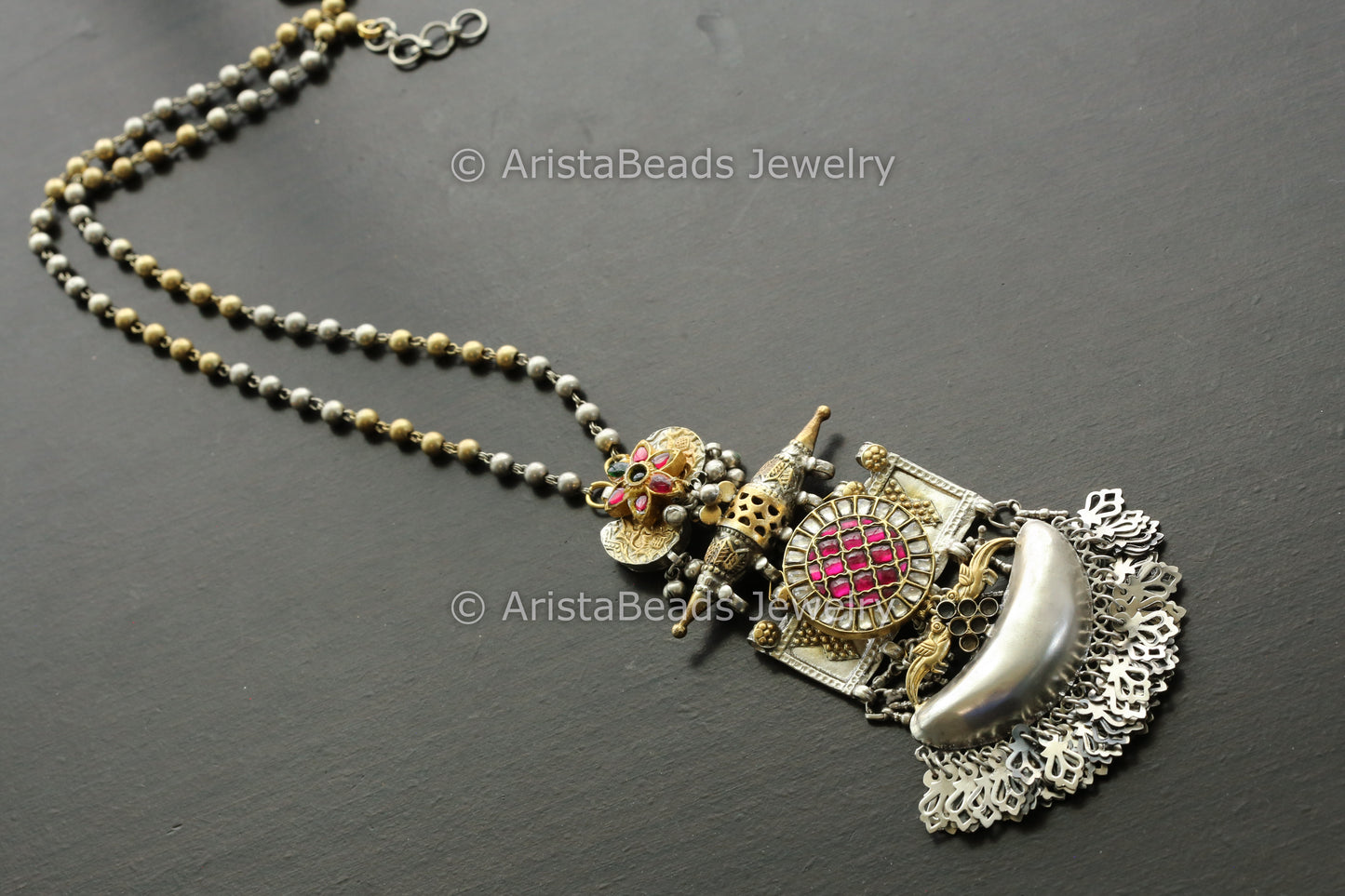 925 Sterling Silver Jadau Kundan Chain Necklace