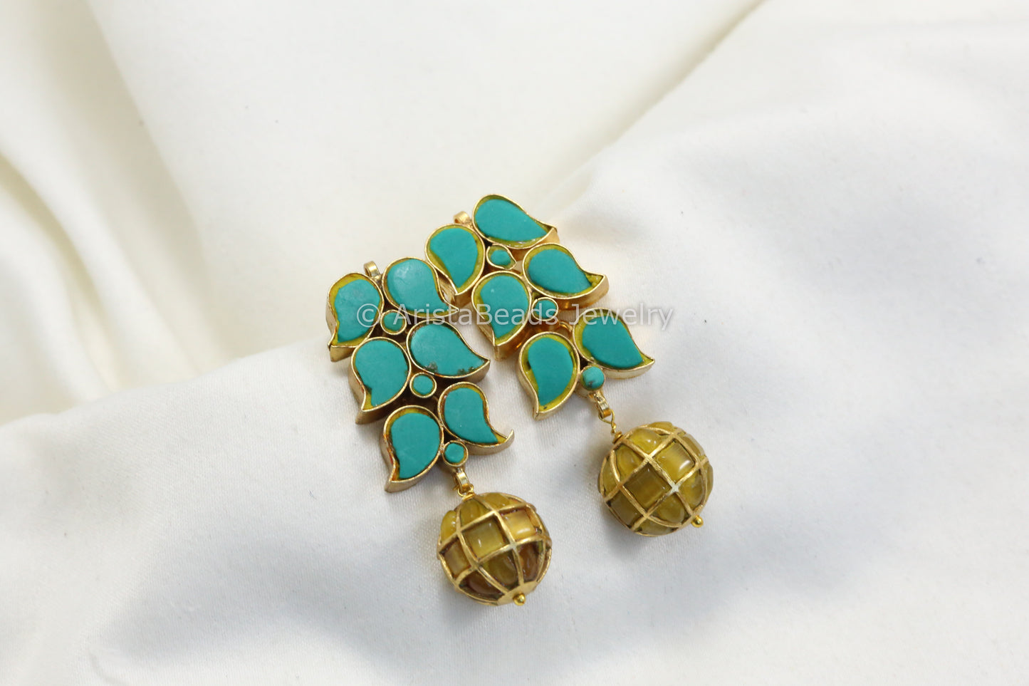 Jadau Kundan Earrings -Turquoise Musturd