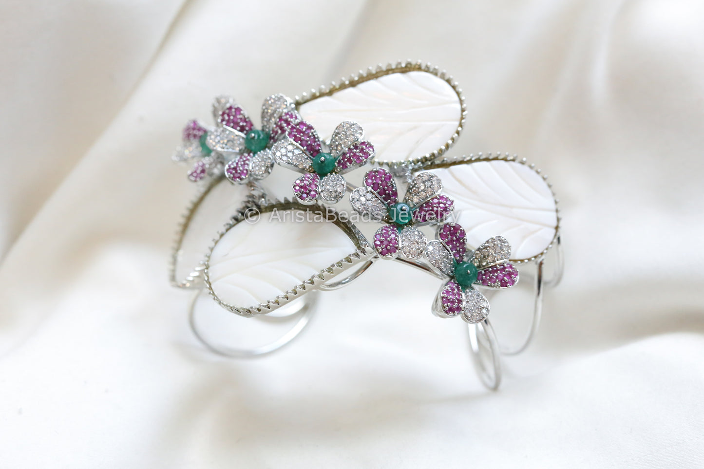 MOP & CZ Silver Bracelet (Adjustable)