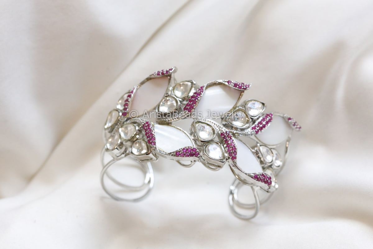 MOP, CZ & Kundan Silver Bracelet (Adjustable)