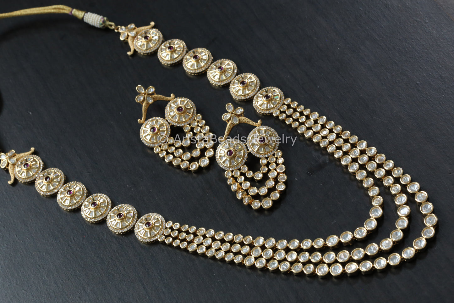 Next To Real Gram Gold Polki Necklace Set
