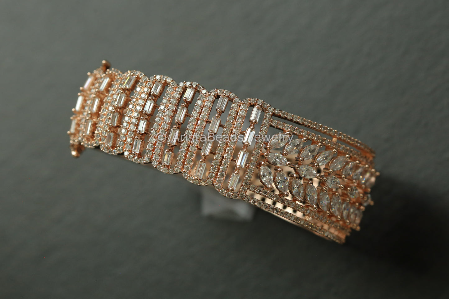 Premium Rose Gold Finish Micro CZ Bangle (Openable)