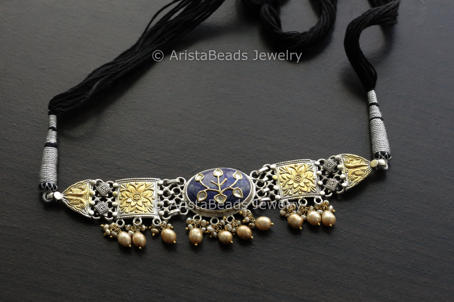 Two Tone Jadau Kundan Lapis Lazuli Necklace