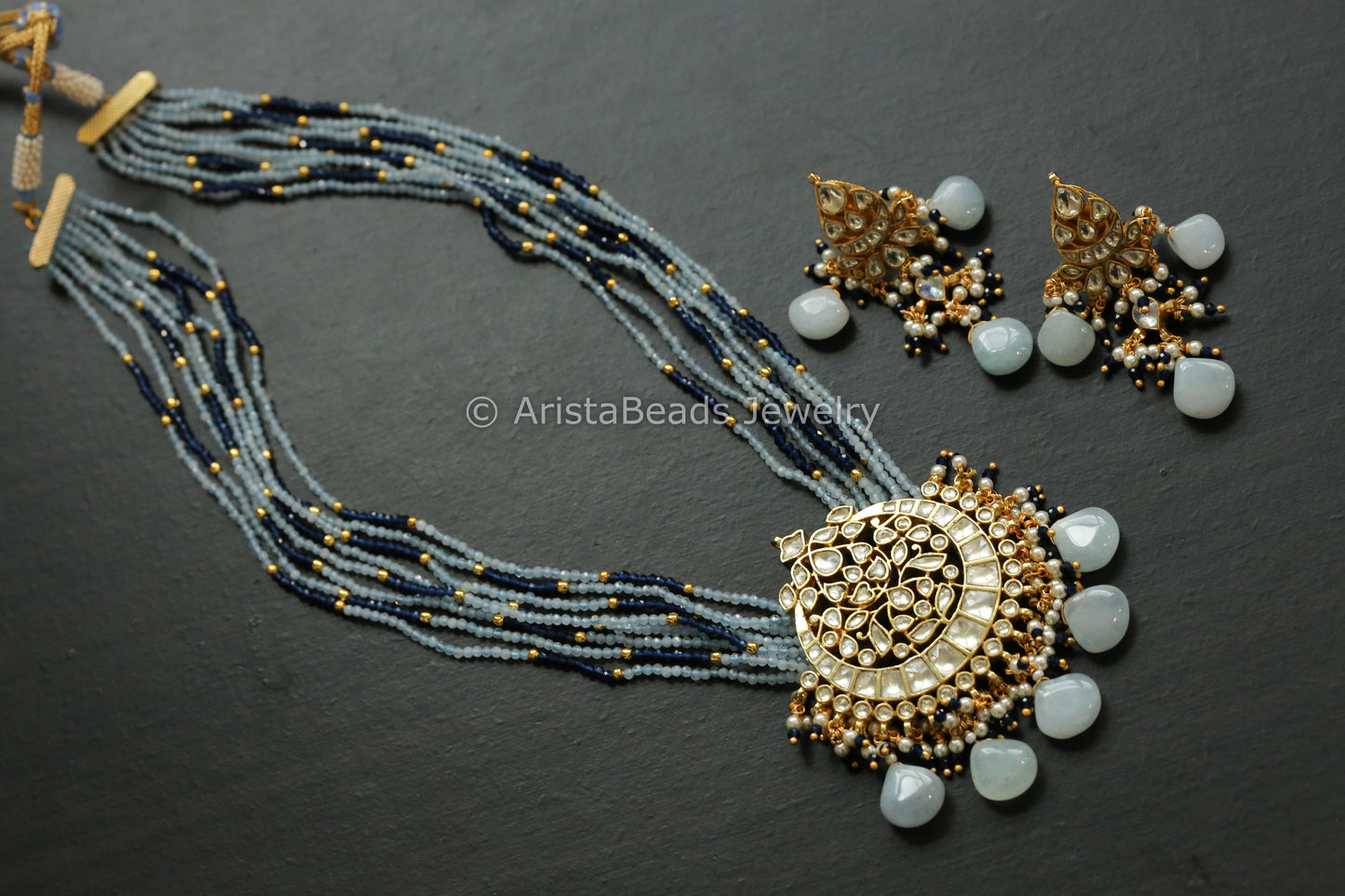 Blue & Aqua Pachi Kundan Necklace Set