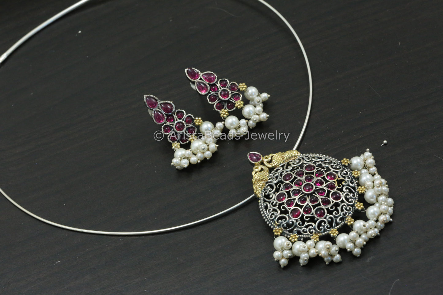 Silver Look Hasli Set - Ruby