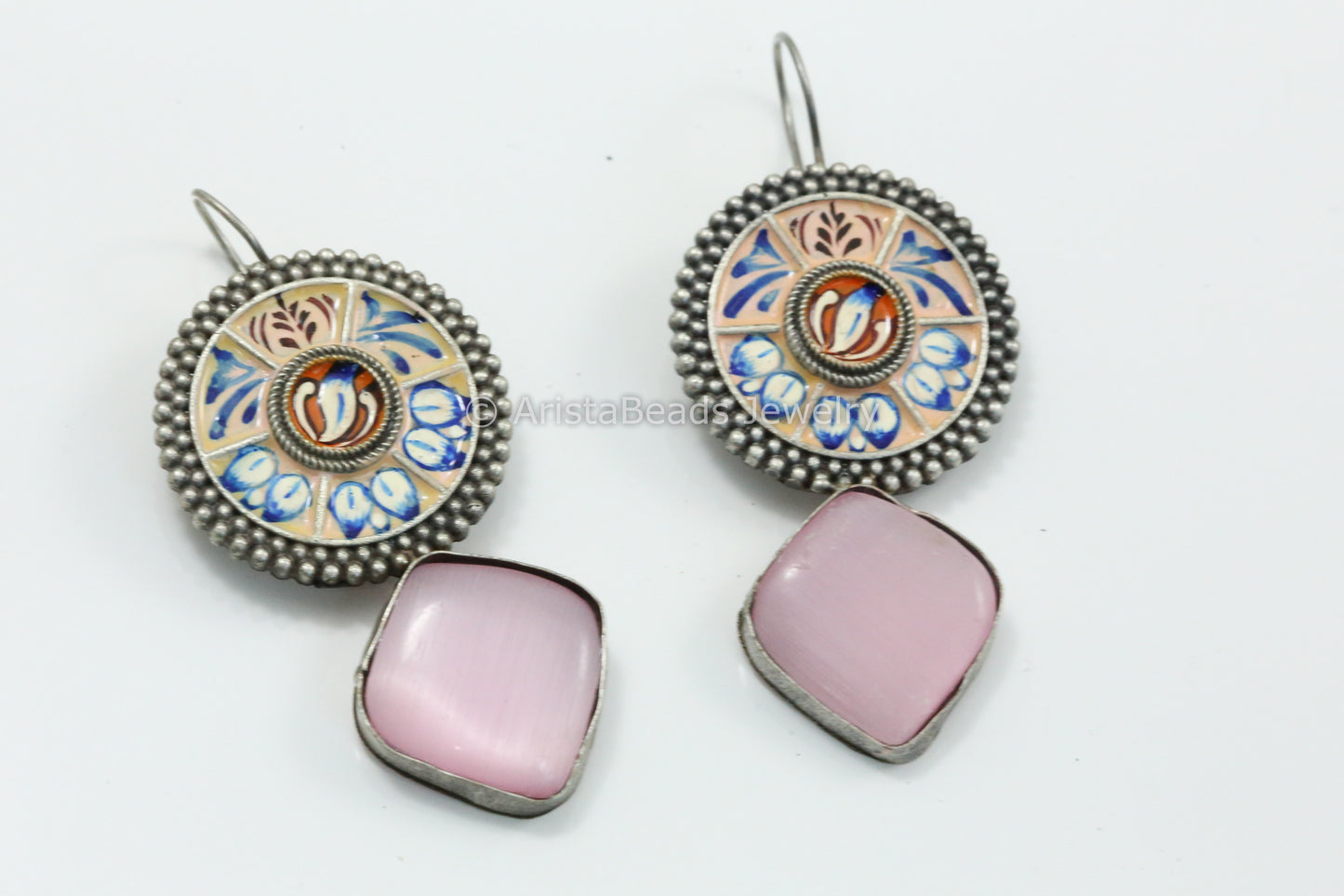 Handmade Meenakari Hook Earring - Pink