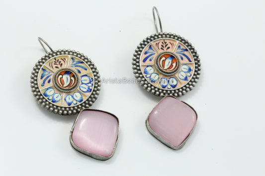 Handmade Meenakari Hook Earring - Pink