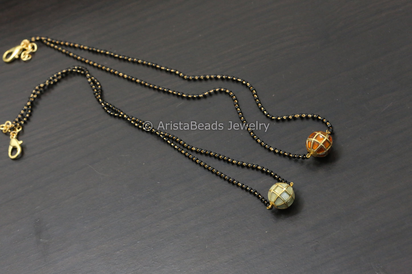 Jadau Black Bead Necklace - Gold/ Orange