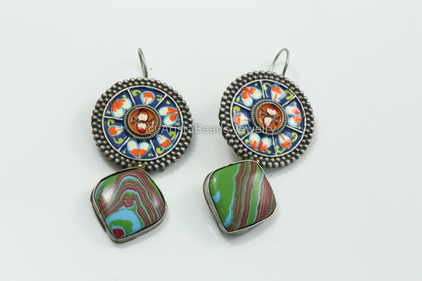 Handmade Meenakari Hook Earring - Blue Multi