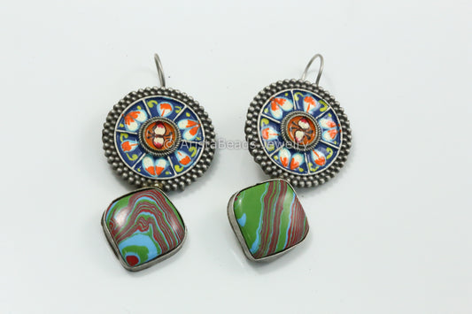 Handmade Meenakari Hook Earring - Blue Multi