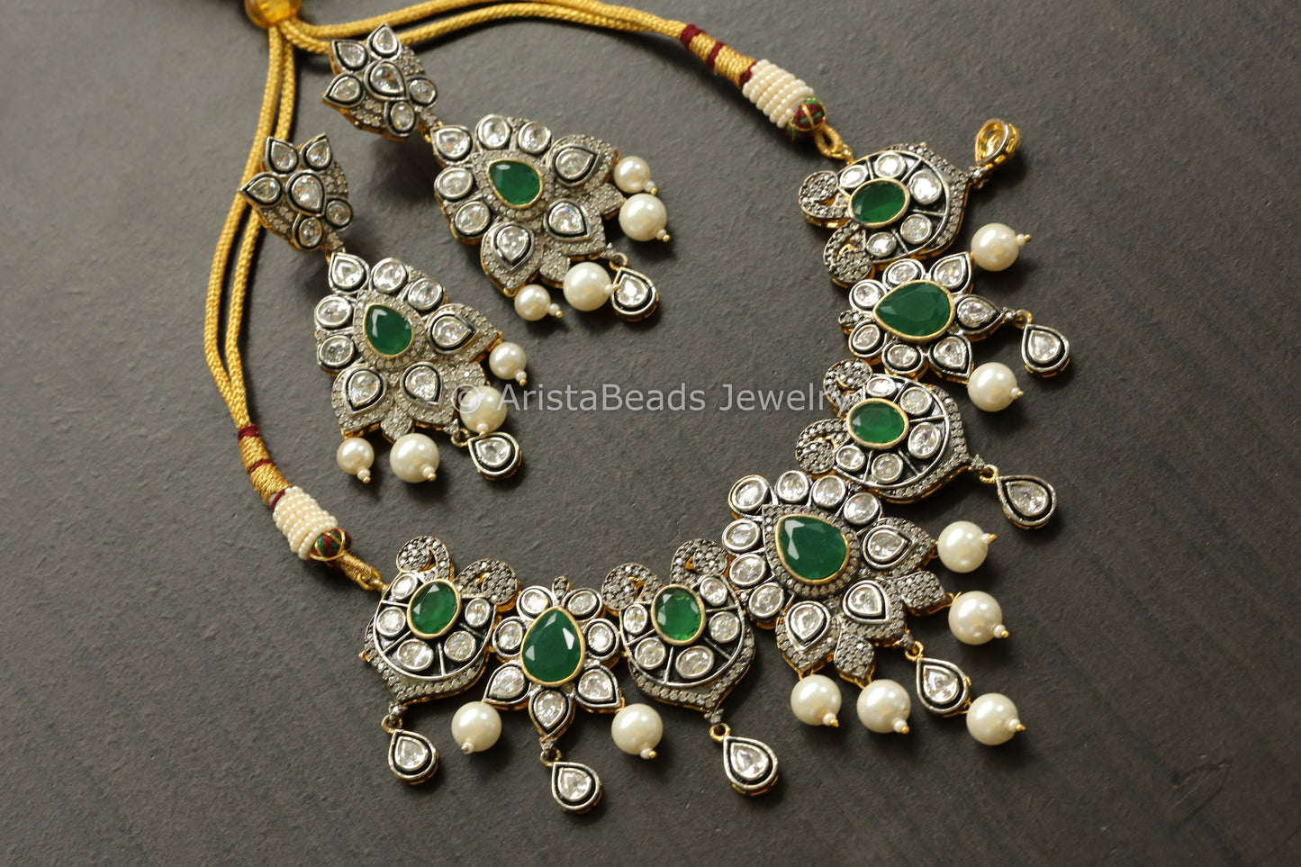 Victorian Next To Real Polki Necklace Set