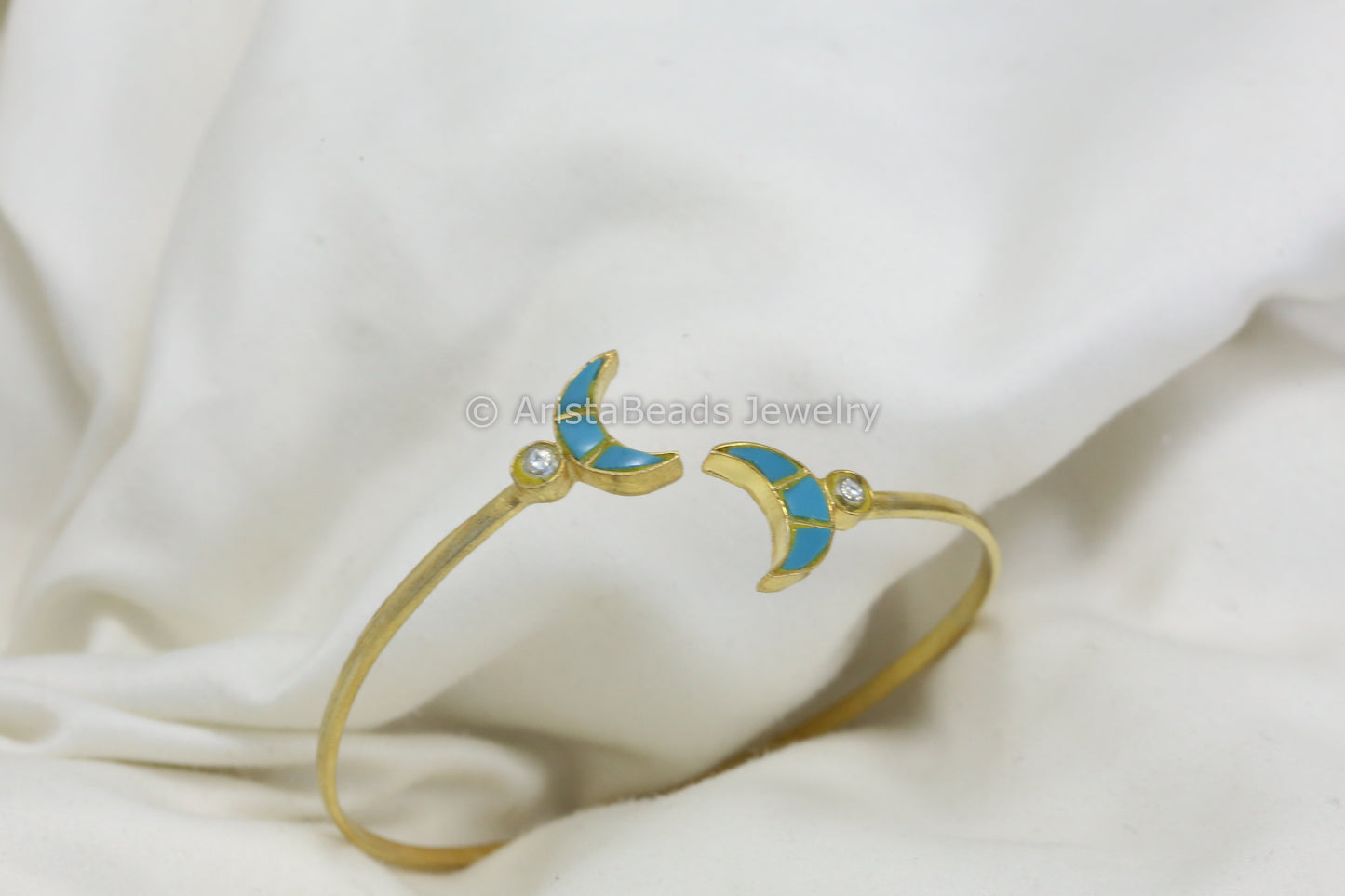 Adjustable Jadau Kundan Chand Bracelet - Turquoise