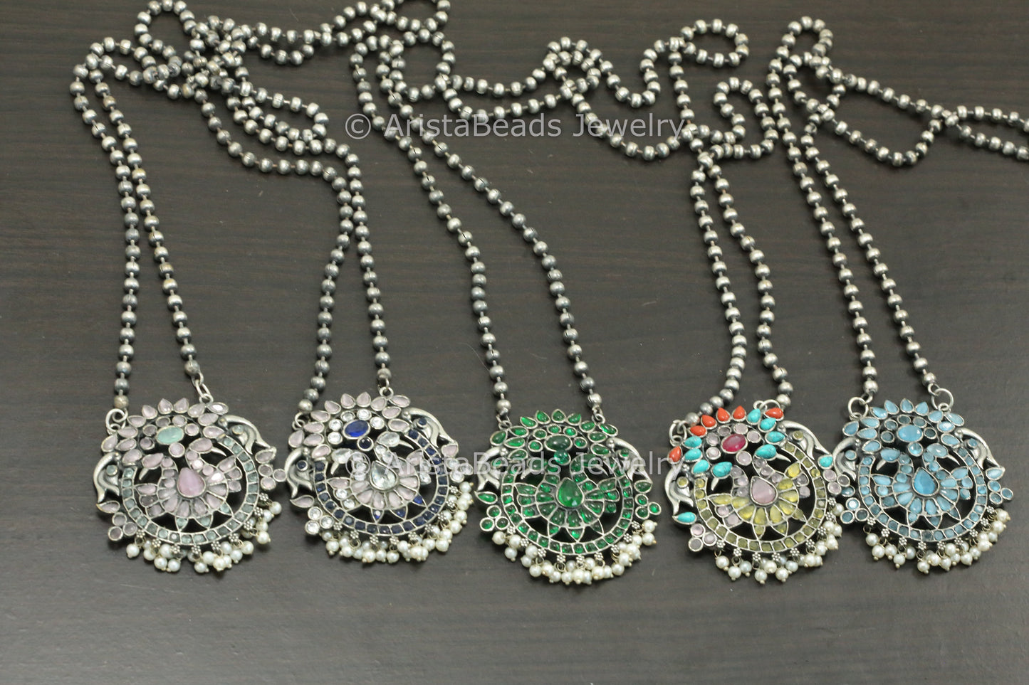 Silver Look ALike Pendant Chain Necklace ( Colors Available)
