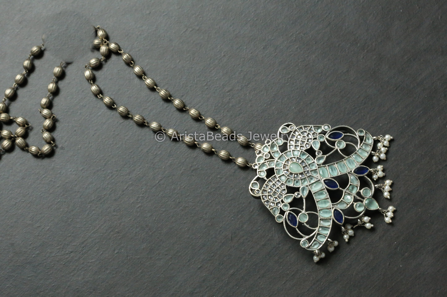 Silver Look Alike Mint Blue Necklace