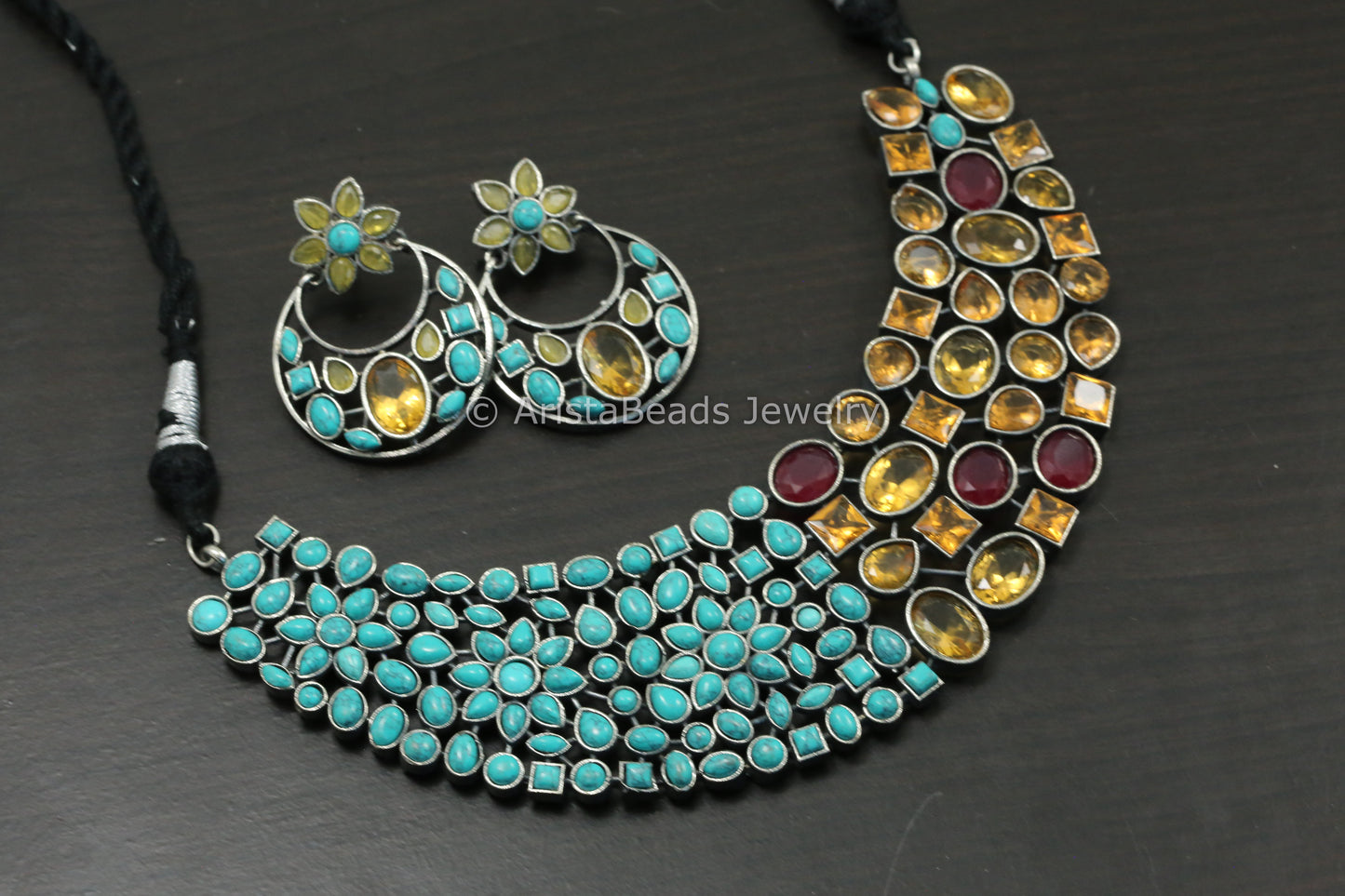 CZ & Monalisa Stones Necklace Set -Multi