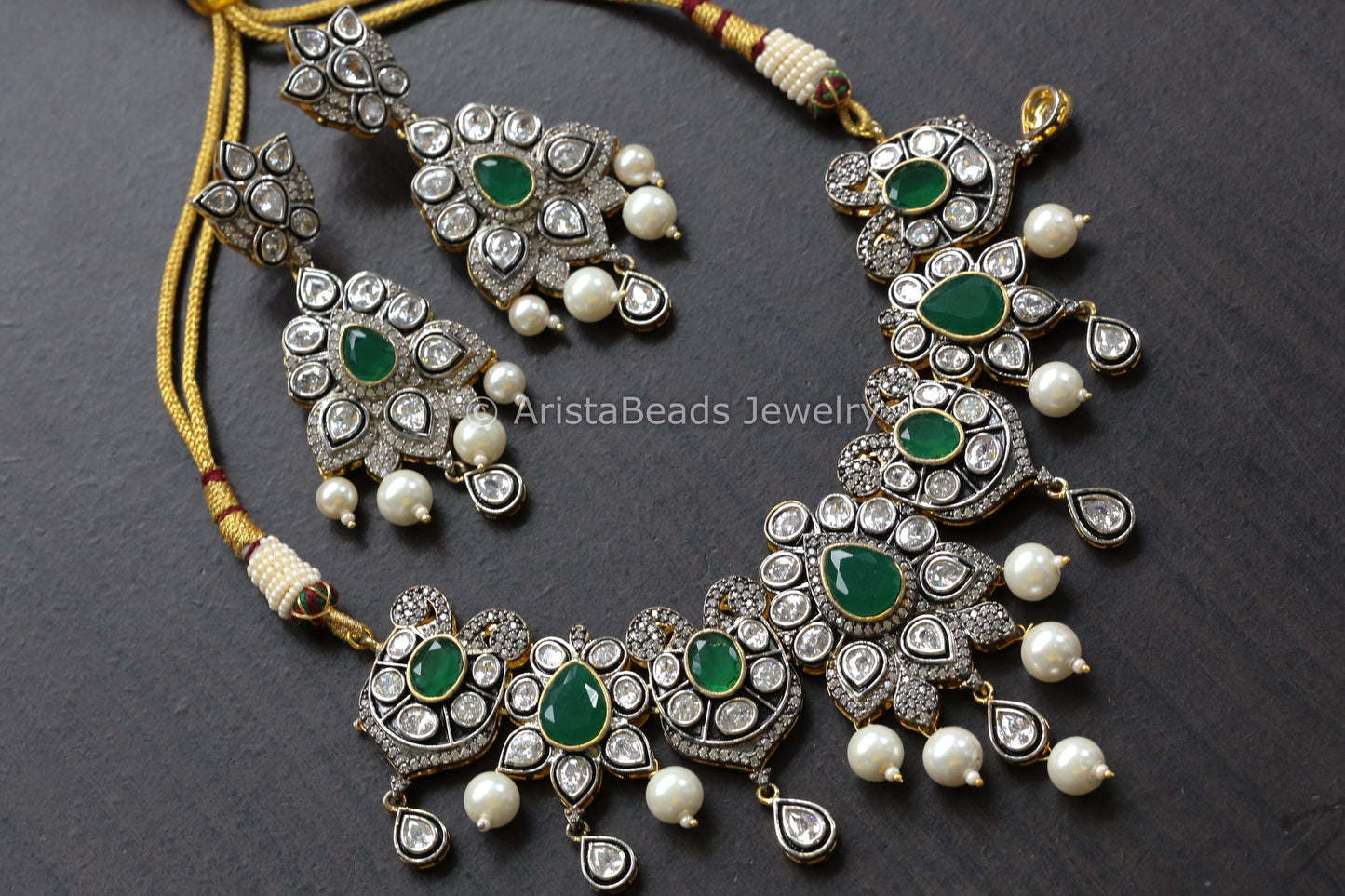 Victorian Next To Real Polki Necklace Set