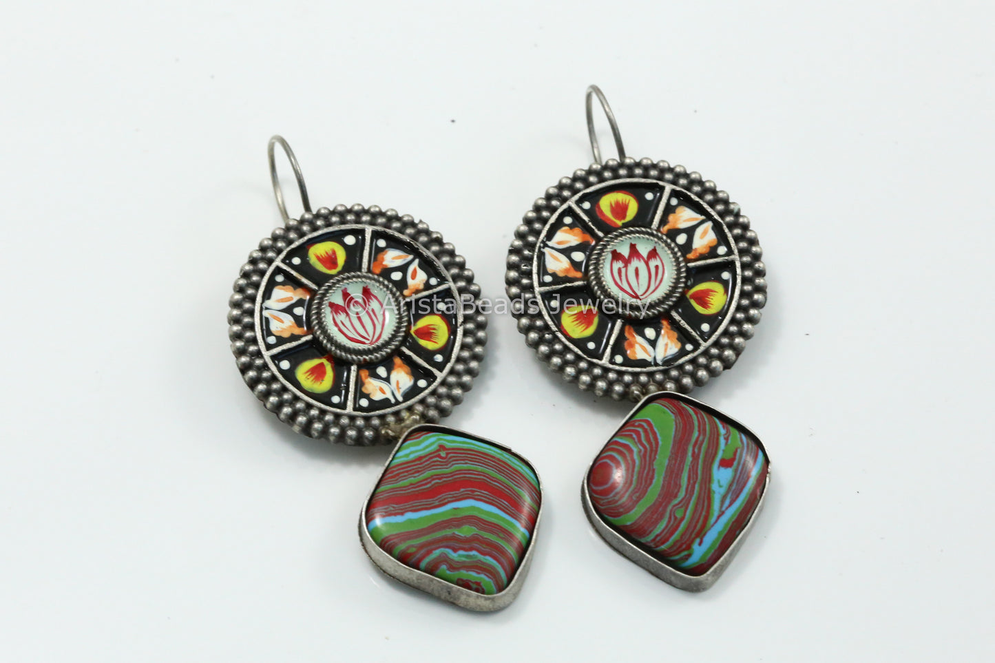 Handmade Meenakari Hook Earring - Black