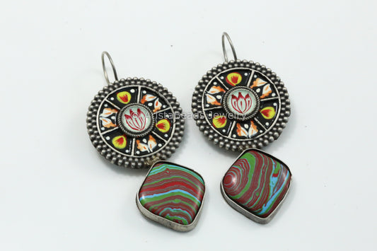Handmade Meenakari Hook Earring - Black