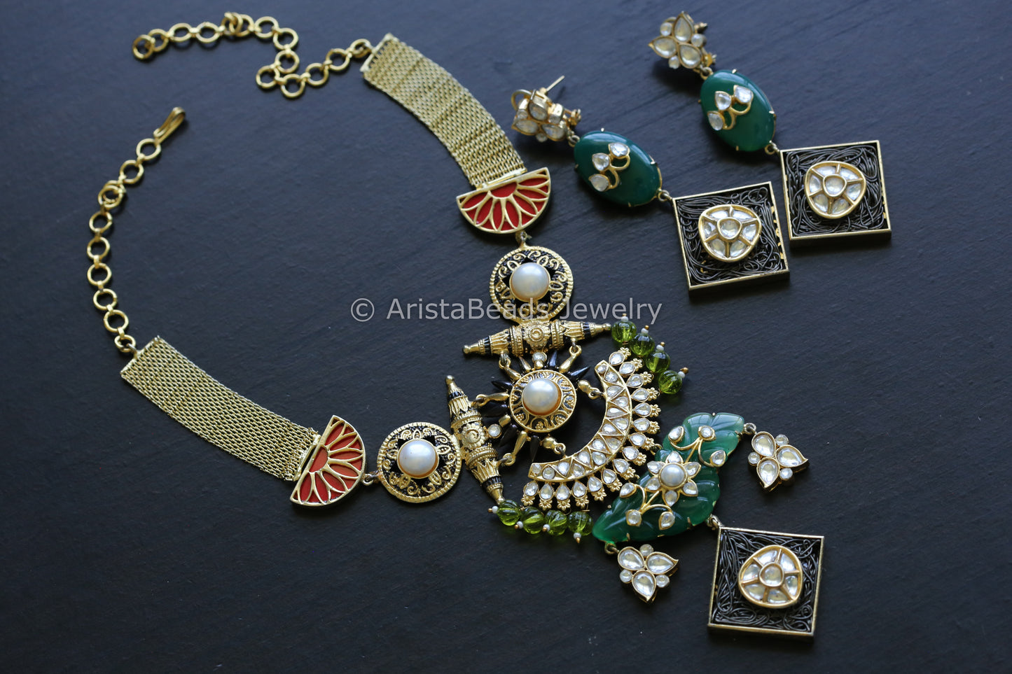 Contemporary Kundan Polki Dual Tone Necklace Set