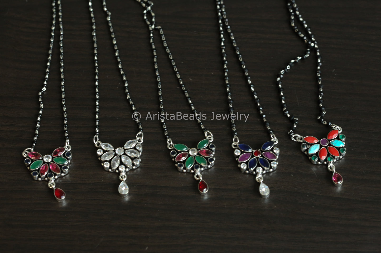 Black Bead Silver Look Necklace - Style 2