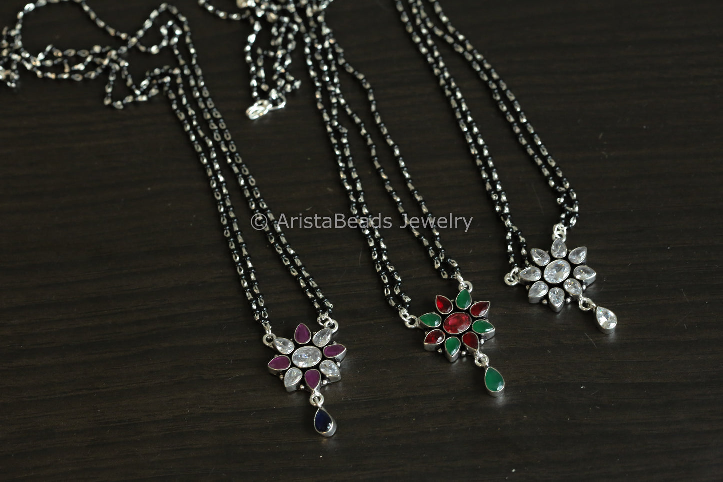 Black Bead Silver Look Necklace - Style 1