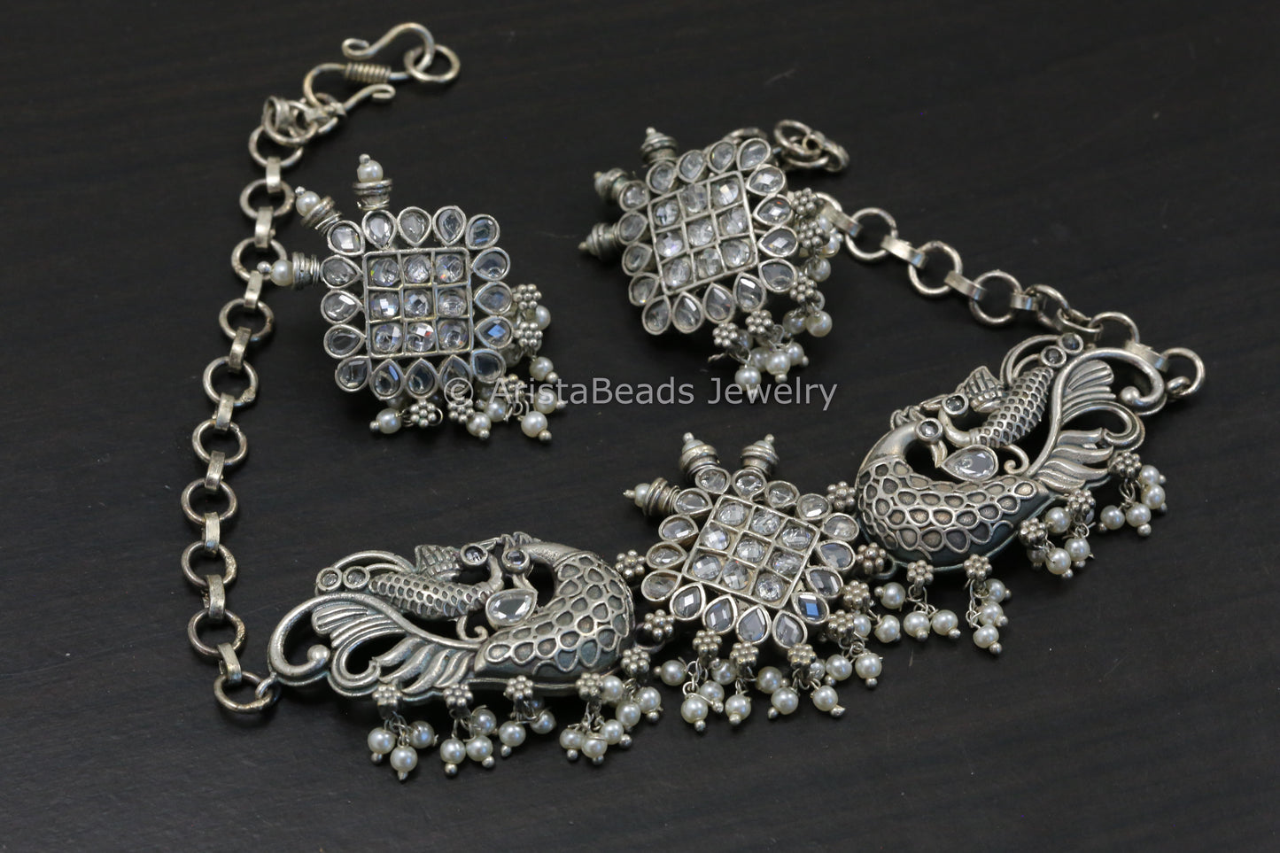 Silver Tone Brass Choker Set - Clear