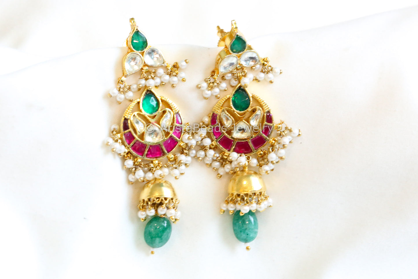 Cute Pachi Kundan Chand Jhumka