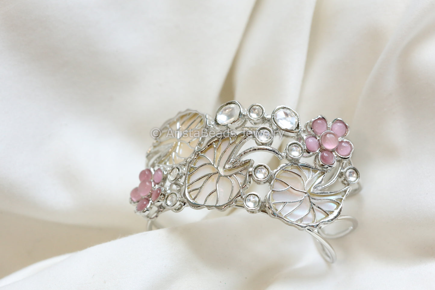 MOP & Kundan Silver Bracelet ( Adjustable)