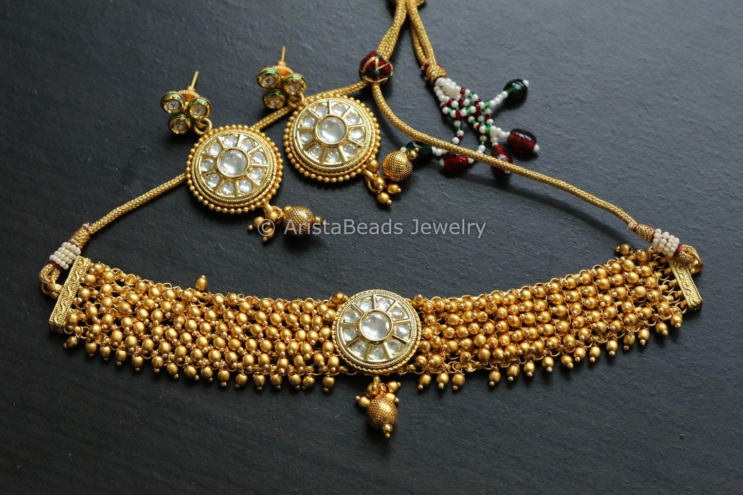 Gajra Style Pearl Necklace - Gold