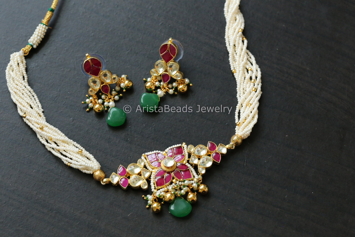 Dainty Pachi Kundan Choker Set In Seed Pearls