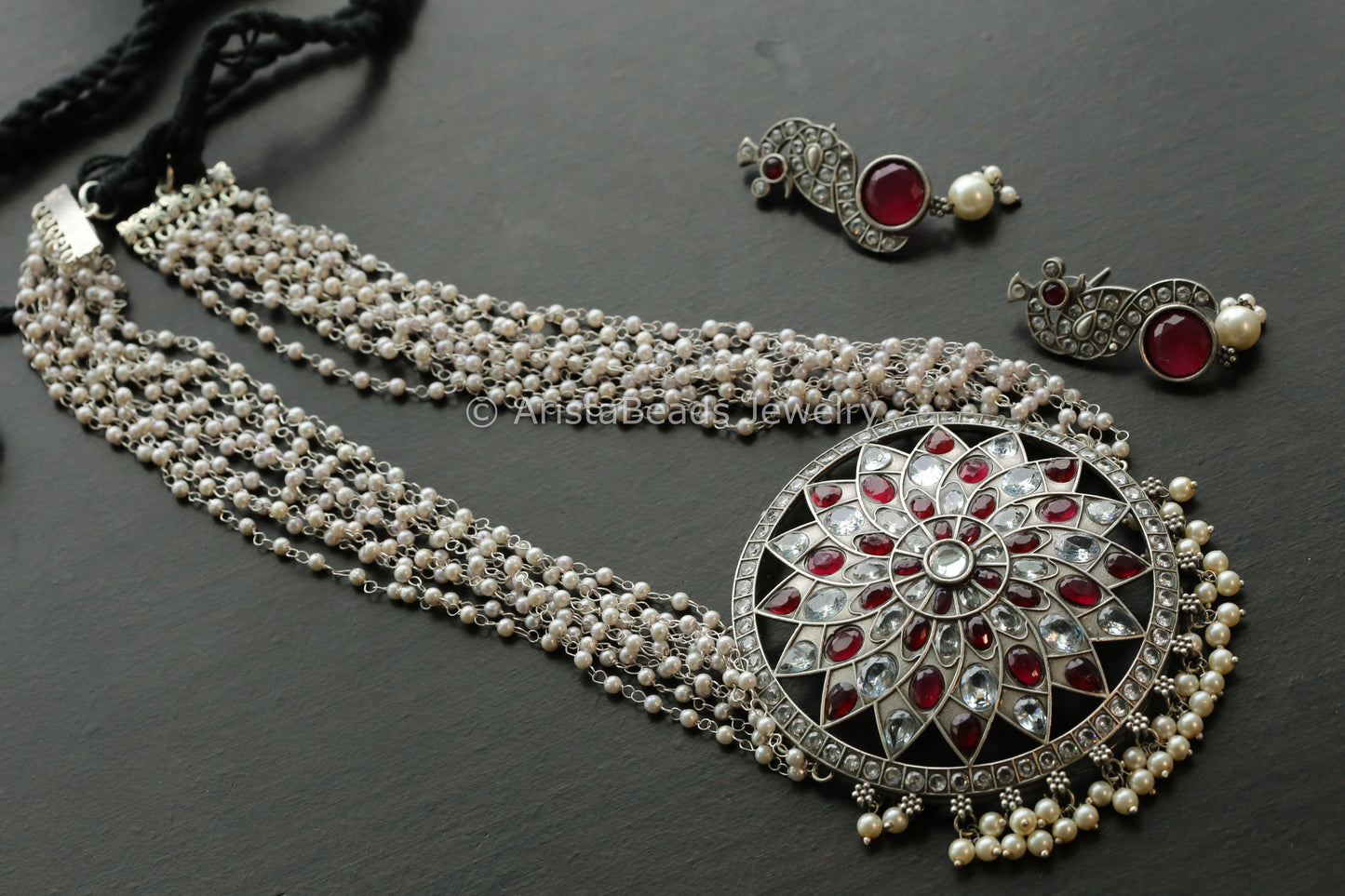 Ruby Clear Oxidized Necklace Set
