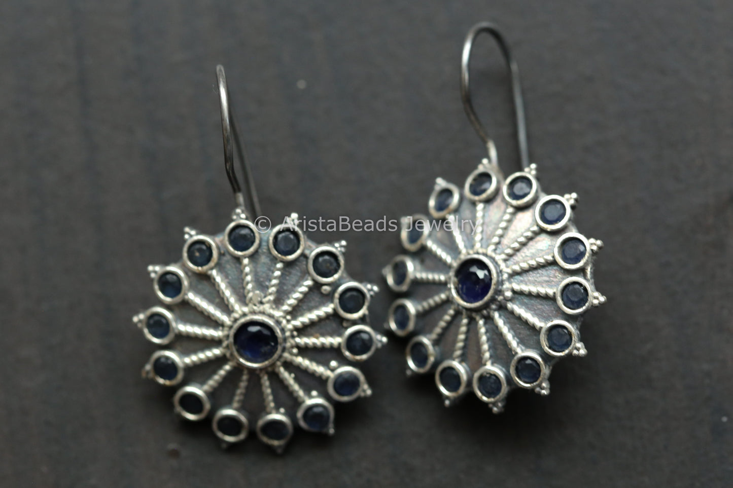 Silver Look Hook Earrings - Blue