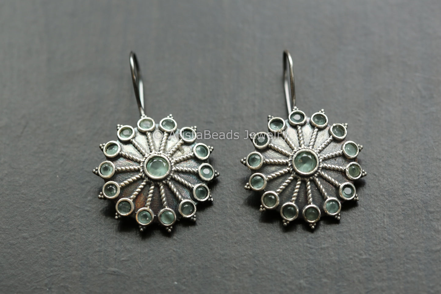 Silver Look Hook Earrings - Mint Green